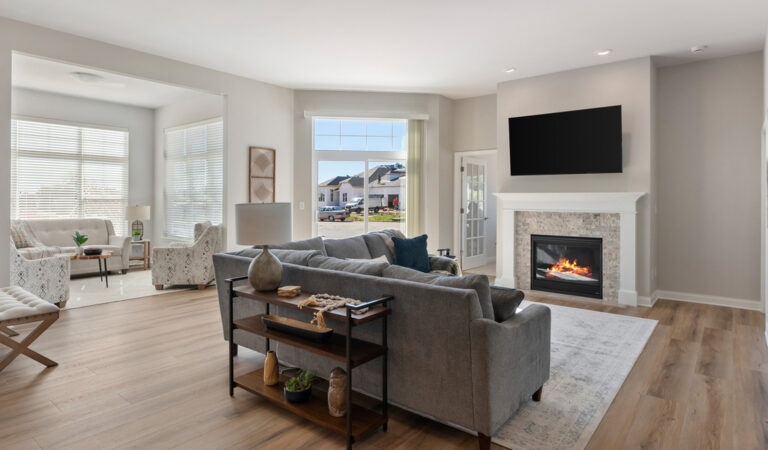 Grafton Tartan Living Room Featuring Fireplace